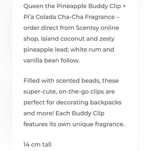 Scentsy Yellow Green Queen The Pineapple Plush Buddyclip Coconut Rum Vanilla - Picture 2 of 3